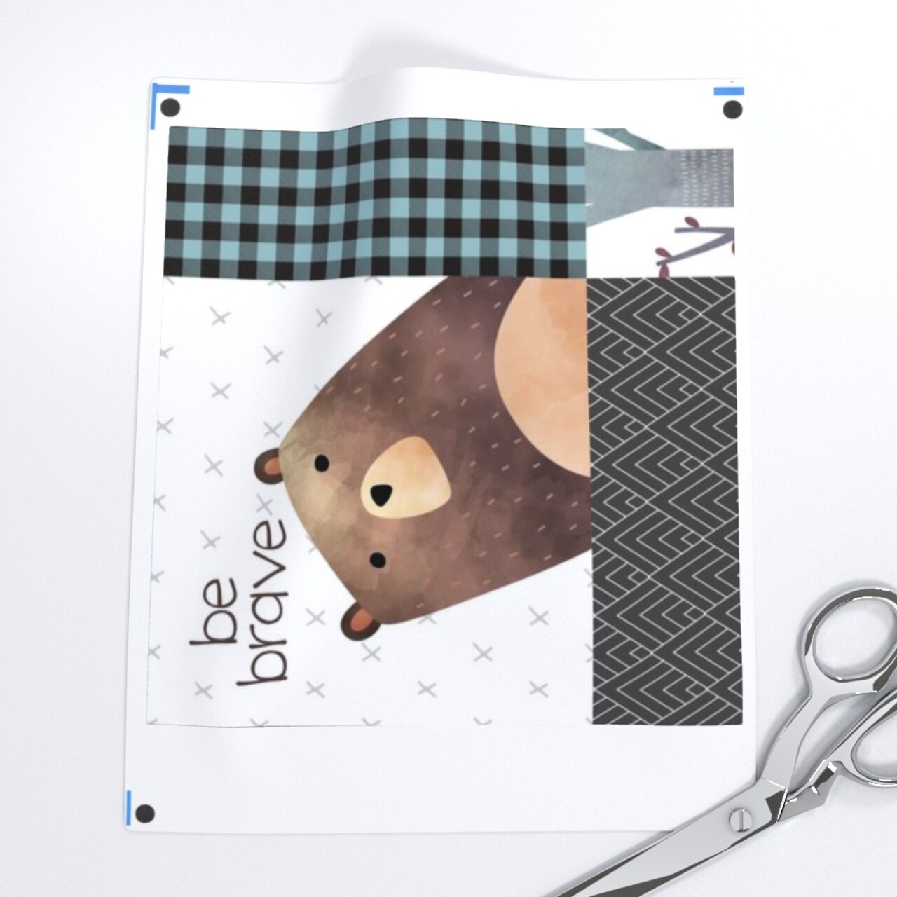 Woodland Patchwork Quilt Rotated Bear Moose Fox Raccoon Wolf Gray & Blue Nursery Animals Forest Boys Custom Printed Fabric by Spoonflower Various Fabrics by the Yard or Fat Quarter